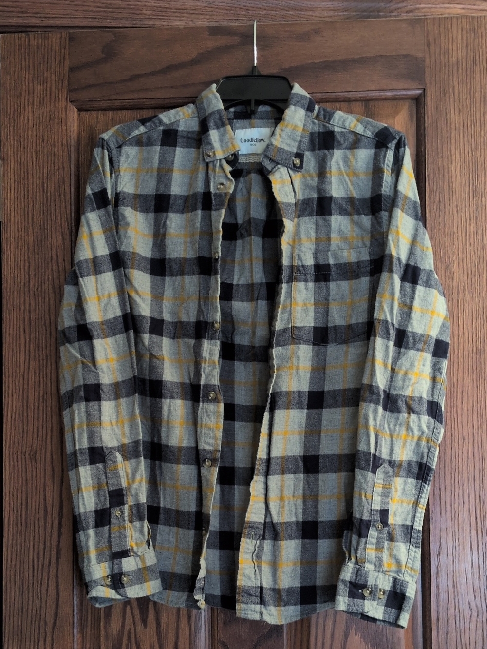 Goodfellow & Co Men's Gray and Yellow Plaid Button-Up Shirt